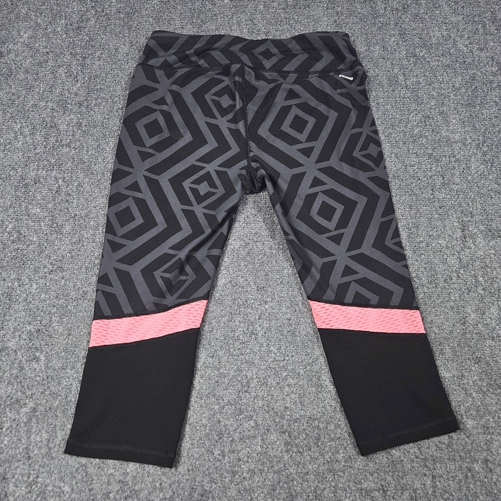 Danskin Now Capri Leggings Womens Medium Black Grey Geometric Pink Mesh Athletic